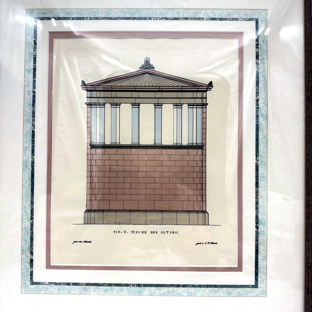 Schinkel Thiele Architectural Print Hand Color Framed Neoclassical Niche Drawing